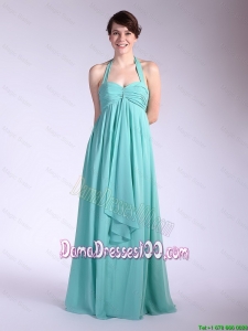 Beautiful Brush Train Turquoise Dama Dresses with Halter Top