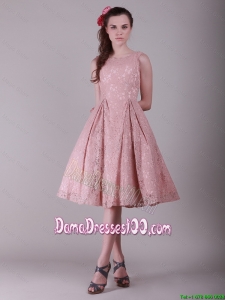 Fashionable Ruching Lace Dama Dresses in Peach for 2016