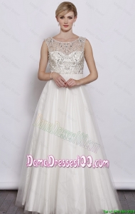 Junior A Line Scoop White Dama Dresses with Beading