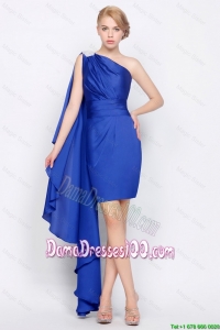 Junior One Shoulder Beaded Dama Gowns in Royal Blue