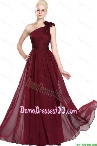 2016 Simple Ruched Burgundy Dama Gowns with One Shoulder