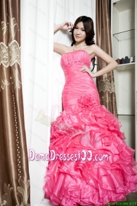 Affordable Beading and Ruffles Mermaid Dama Dresses in Coral Red