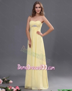 Custom Made Yellow Long Dama Dresses with Beading for 2016
