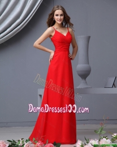 Simple Empire Spaghetti Straps Ruching Red Dama Dresses