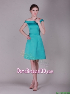 Simple Off the Shoulder Belt Short Dama Dresses in Turquoise