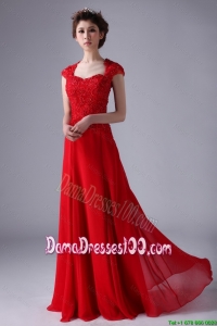 V Neck Lace and Red Dama Dresses with Beading and Lace
