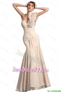 Simple Champagne Mermaid Dama Gowns with Hand Made Flowers