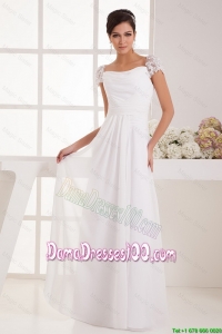 Most Popular Square Ruching Lace White Dama Dresses with Cap Sleeves