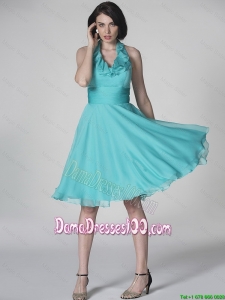 The Super Hot Halter Top Turquoise Dama Dresses with Ruffles and Belt