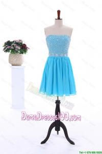 2016 Summer Short Strapless Dama Dresses with Beading in Baby Blue