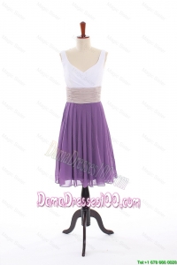 Popular Empire V Neck Dama Dresses with Ruching in Purple