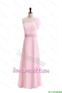 Wonderful Ruffles and Belt One Shoulder Dama Dress in Baby Pink