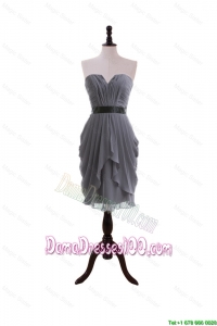 Simple Column Sweetheart Dama Dresses with Belt in Grey