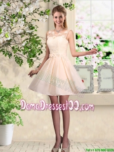 Cheap A Line Scoop Champagne Dama Dresses with Appliques