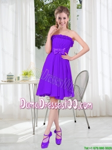 2016 Fall Popular A Line Strapless Short Dama Dress with Bowknot