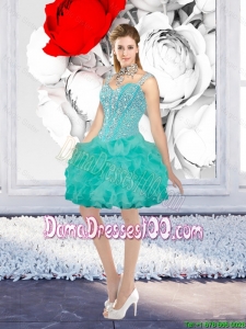 Sexy Ball Gown Beaded Short Dama Dresses with Straps in Turquoise