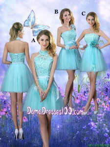 Beautiful A Line Aqua Blue Wholesales Dama Dresses with Appliques