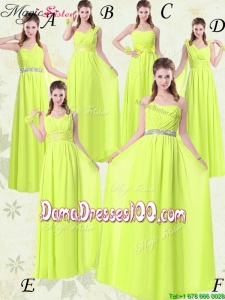 Pretty Empire Floor Length Belt Group Buying Dama Dresses in Yellow Green for 2016 Spring