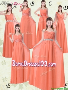 Simple Empire Floor Length Dama Dresses with Ruching and Belt