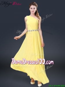 Fashionable One Shoulder Dama Dresses in Yellow