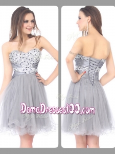 2016 Perfect Sweetheart Lace Up Short Grey Dama Dresses with Beading