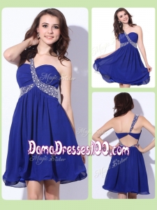 Fashionable One Shoulder Criss Cross Cute Dama Dresses with Beading