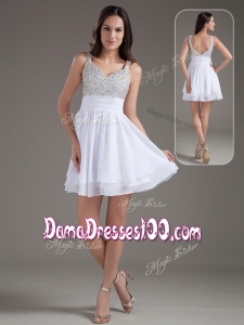 Perfect Short Straps Beading White Junior Dama Dresses for 2016