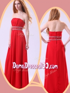 Simple Empire Strapless Red Cute Dama Dresses with Beading