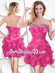 2016 Sweet Hot Pink Taffeta Dama Dresses with Beading and Bubles