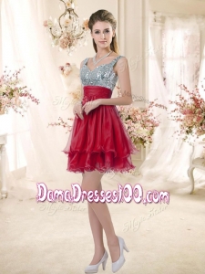 2016 Sweet Straps Sequins and Ruching Dama Dresses in Wine Red