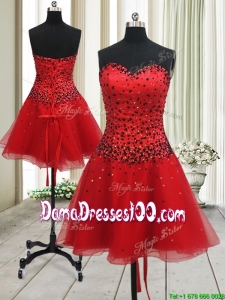 New Style A Line Sweetheart Red Short Dama Dress with Beading