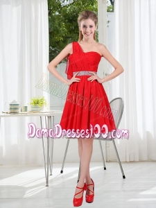 2015 The Most Popular One Shoulder A Line Dama Dresses with Ruching
