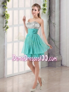 Sweetheart A Line Dama Dress with Sequins and Handle Made Flowers