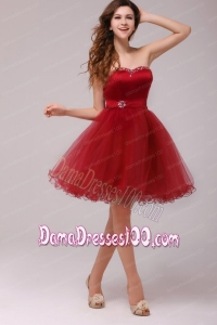 A-line Wine Red Sweetheart Beading Knee-length Dama Dress