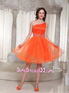 Lace-up Organza Orange Dama Dress With One Shoulder Beaded Drocrate In Summer