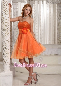 Organza Hand Made Flower Belt Beautiful Sequins Decorate Bust Dama Dress Orange