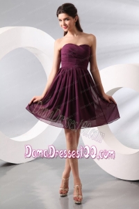 Purple Ruching Short Dama Dress with Knee-length