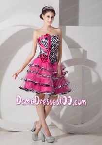 Sweet Zebra Print Strapless Short Dama Dress Mini-length