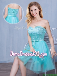 Discount Sweetheart Bowknot and Laced Tulle Dama Dress in Knee Length