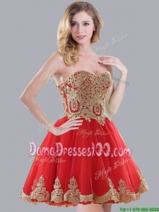 Latest A Line Sweetheart Applique Bodice Short Dama Dress in Red