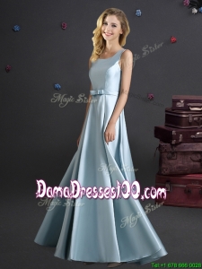 Modest Bowknot Square Long Dama Dress in Light Blue