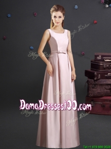 2017 Romantic Square Pink Long Dama Dress with Bowknot