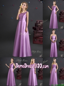 Discount Elastic Woven Satin Lilac Dama Dress in Floor Length