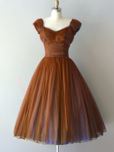 Clearance Brown Cap Sleeves Chiffon Zipper Court Dresses for Sweet 16 for Prom and Party and Sweet 16