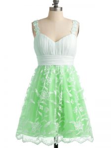 Fantastic Apple Green Sleeveless Knee Length Lace Lace Up Damas Dress