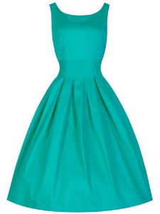 Artistic Taffeta Scoop Sleeveless Lace Up Ruching Quinceanera Court of Honor Dress in Turquoise