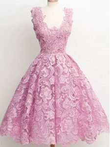 Lace Sleeveless Knee Length Court Dresses for Sweet 16 and Lace