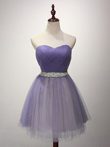 Exquisite Sleeveless Beading and Ruching Lace Up Dama Dress for Quinceanera