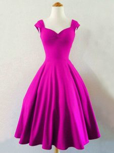 Most Popular Knee Length Fuchsia Court Dresses for Sweet 16 Straps Sleeveless Lace Up