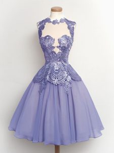 Lilac High-neck Lace Up Lace Vestidos de Damas Sleeveless